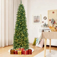 4/5/6/7ft Pencil Slim Christmas Tree with Lights Artificial XMAS Home Decoration