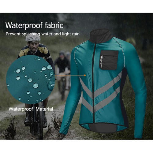 WOSAWE Men Cycling Windproof Jacket Full Zipper Water Repellent Reflective Coat - Picture 4 of 10