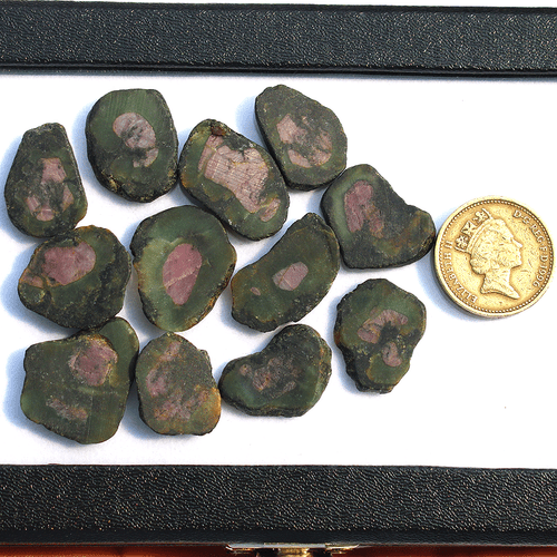 12 Pcs Natural Watermelon Ruby Untreated 19mm-24mm Rough Slice Loose Gemstones - Picture 6 of 14