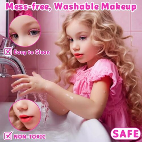 Hollyhi 58 Pcs Kids Makeup Kit For Girl, Princess Toys Real Washable Cosmetic Up - Picture 4 of 7