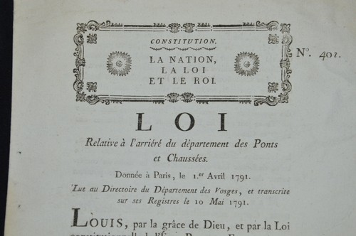 ARCHIVE REVOLUTION FRANCAISE-LOI PONTS ET CHAUSSEES-EPINAL-MIRECOURT 1791 - Imagen 2 de 3
