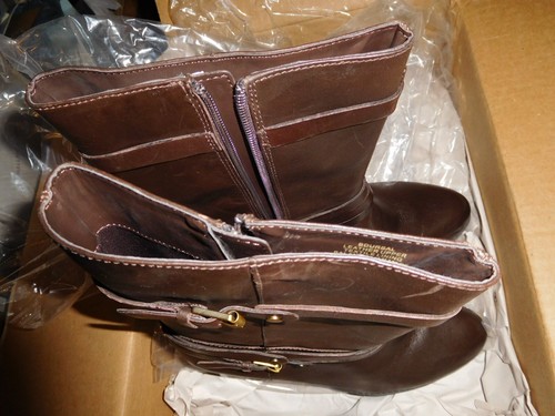 NEW 9.5M BANDOLINO URSAL MID-SHAFT LEATHER BOOTS BROWN BLOCK HEEL - Picture 2 of 11