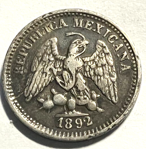 elf Mexico 5 Centavos 1892 ZsZ Silver A031 - Picture 2 of 2