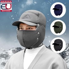 Unisex Winter Ear Flap Trapper Hat Warm Fur Face Mask Thermal Snow Aviator Cap