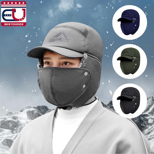 Unisex Winter Ohrenklappe Trapper Mütze Warm Fell Gesichtsmaske Thermo Schnee Fliegermütze - Bild 1 von 14