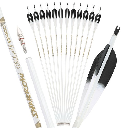 32" Archery Carbon Arrows 5" Feather .003" SP400-800 Compound RecurveBow Hunting - Picture 19 of 25