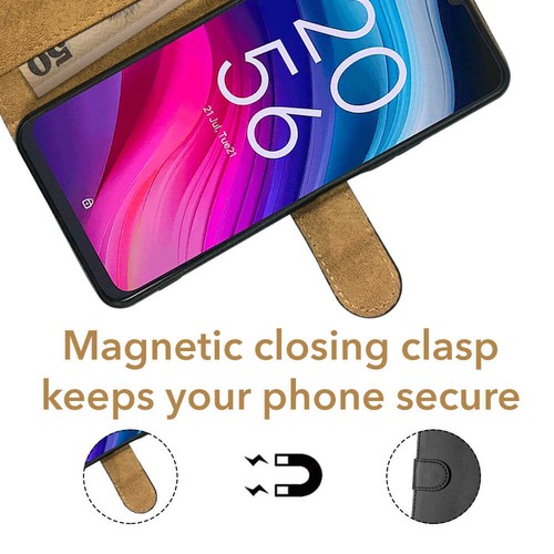 Coque pour TCL 505 Housse Portefeuille Etui Cuir Flip (Noir) Black - Photo 3 sur 4