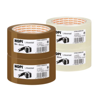 4 x Nopi Packband Universal Klebeband Paketband 66m x 50mm braun + transparent