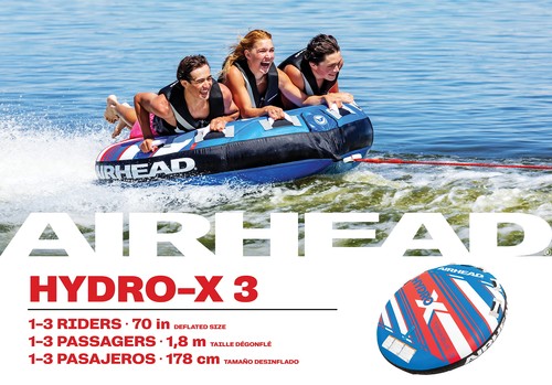 Airhead Hydro X 3 Person Towable Tube for Boating, Blue, White, & Red - Afbeelding 10 van 10