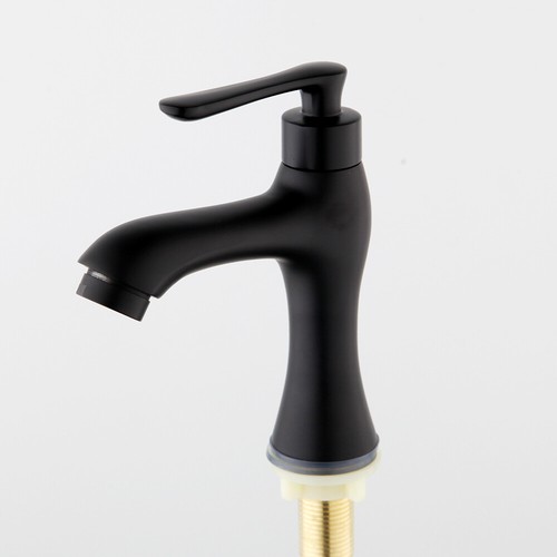 Solo fregadero de lavabo de baño frío grifo negro orificio de una manija grifo montaje en cubierta - Imagen 7 de 12