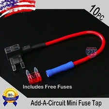 10pc 16 Gauge Copper Add-A-Circuit Mini APM ATM Blade Piggy Back Fuse + 1A - 40A