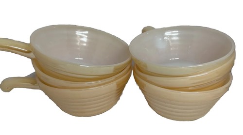 Fire King Oven Ware Handled Soup Bowls Beehive Peach Lustre set of 6 Vintage