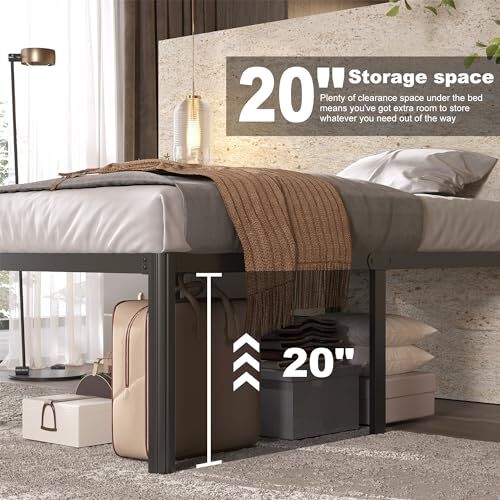 22 Inch High Queen Bed Frame with Rounded Corner Legs, Heavy Duty Metal Queen - Picture 7 of 8