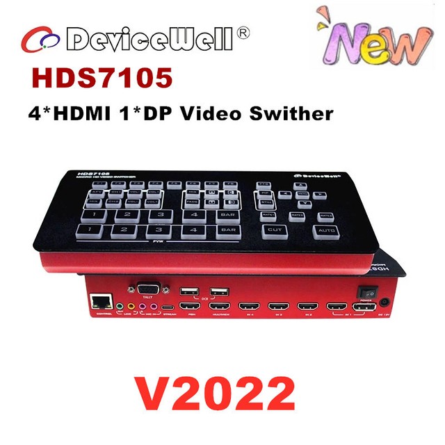 V2022 DeviceWell HDS7105 4*HDMI+1 DP 5-Channel Live Stream SDI Video Switcher V2022 DeviceWell HDS7105 4*HDMI+1 DP 5-Channel Live Stream SDI Video Switcher