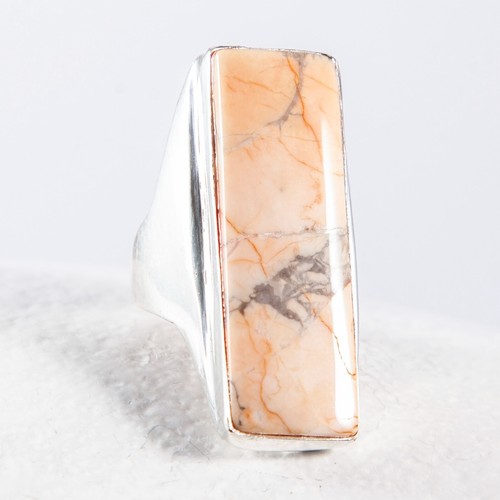 a Schöner langer Silberring Howlith Rechteck hell orange aussergewöhnlich Gr. 59 - Bild 3 von 4