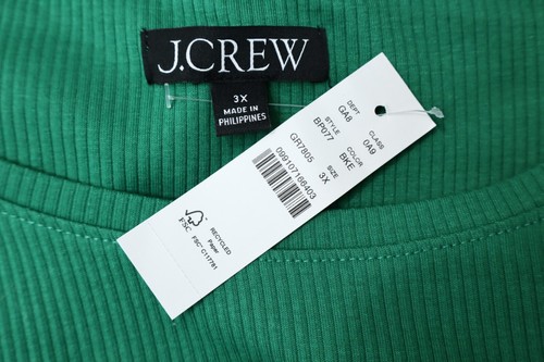 NWT J. CREW Women's Cotton Modal Long Sleeve Blouse Striped Kelly Green Size 3X - Picture 7 of 15