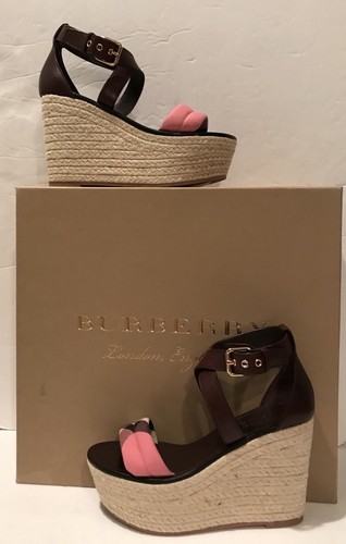 Burberry Arkinson 90 Platform Wedge Purple House Check Pink Sandal Leather 7 37 - Picture 6 of 12