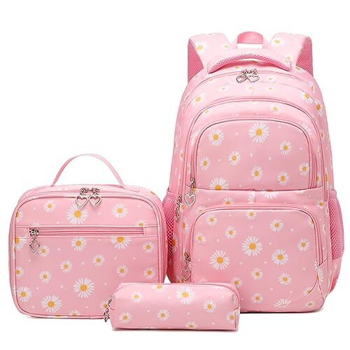 School Backpack 3PCs Daisy Prints Set With Lunch Bag Bookbags with Pen Case F... - Picture 1 of 6