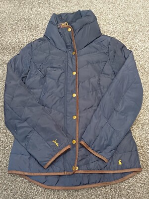Joules Daunenjacke Damen Gr. UK 12 Blau Durchgehender Reißverschluss Druckknopf Federn Mix