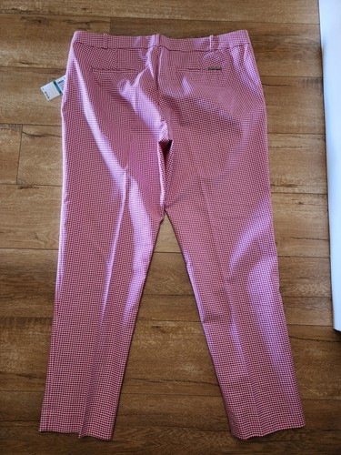 $110 NWT MICHAEL KORS Cotton Pants Plus Sz 16 Houndstooth Hot Pink White Stretch - Picture 3 of 11