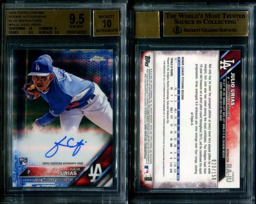 Julio Urias [Blue Refractor] #RA-JU 2016 Topps Chrome Rookie Autographs card