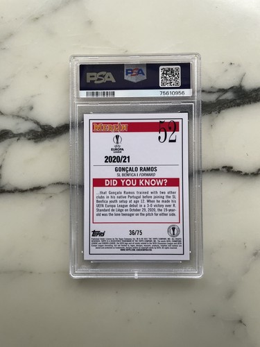2020 Merlin Goncalo Ramos Blue Refractor Refractor RC #/75 PSA 9 #52 Rookie - Picture 2 of 2