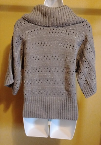 NWT Studio Works Women's Gray Striped 3/4 Sleeve Cowl Neck Sweater Size: S - Picture 2 of 3