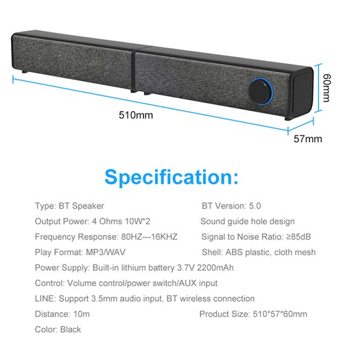 Detachable Wireless SoundBar Bluetooth Home Theater TV Speaker Subwoofer Remote - Picture 4 of 17