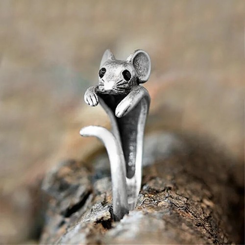 Huitan Real 925 Sterling Silver Cute Mouse Shape Open Rings for Women Modern - Picture 17 of 26