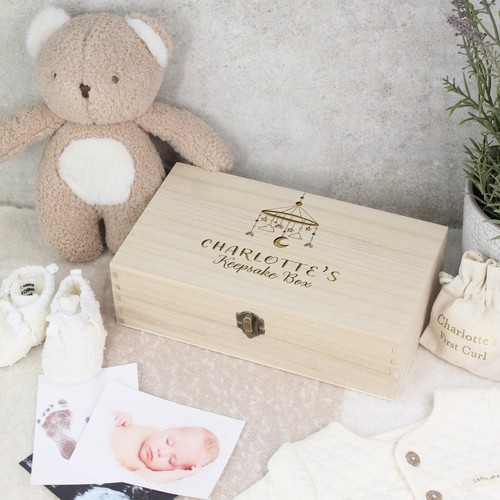 Personalisierte neue Baby Holz Andenken Box Neugeborenes Baby Luxus Babyparty Geschenk - Bild 13 von 30