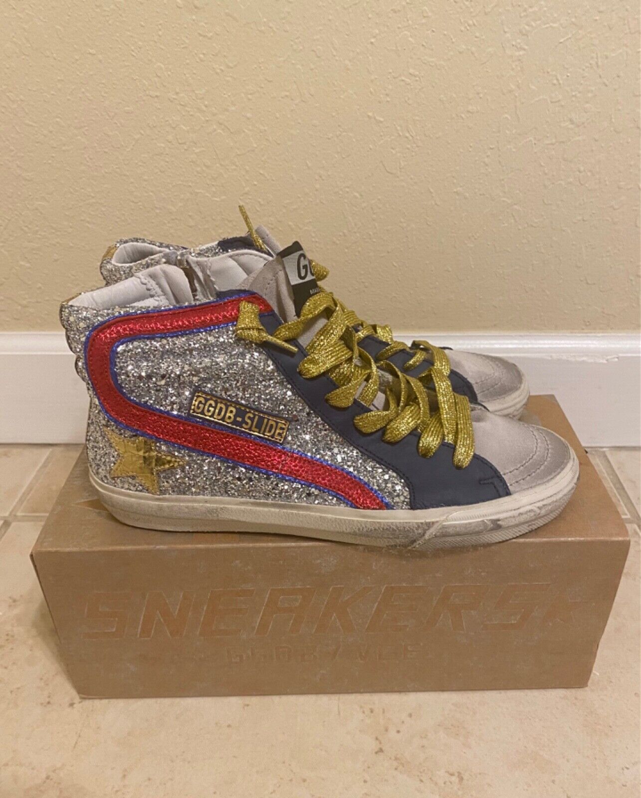 Golden Goose Women's Glitter High Top Sneakers Size 35