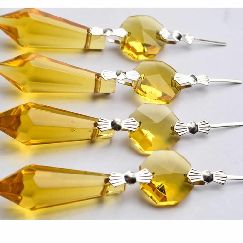 20PCs Chandelier Lamp Clear Crystal Icicle Prisms Bead Hanging Yellow Pendants - Picture 7 of 8