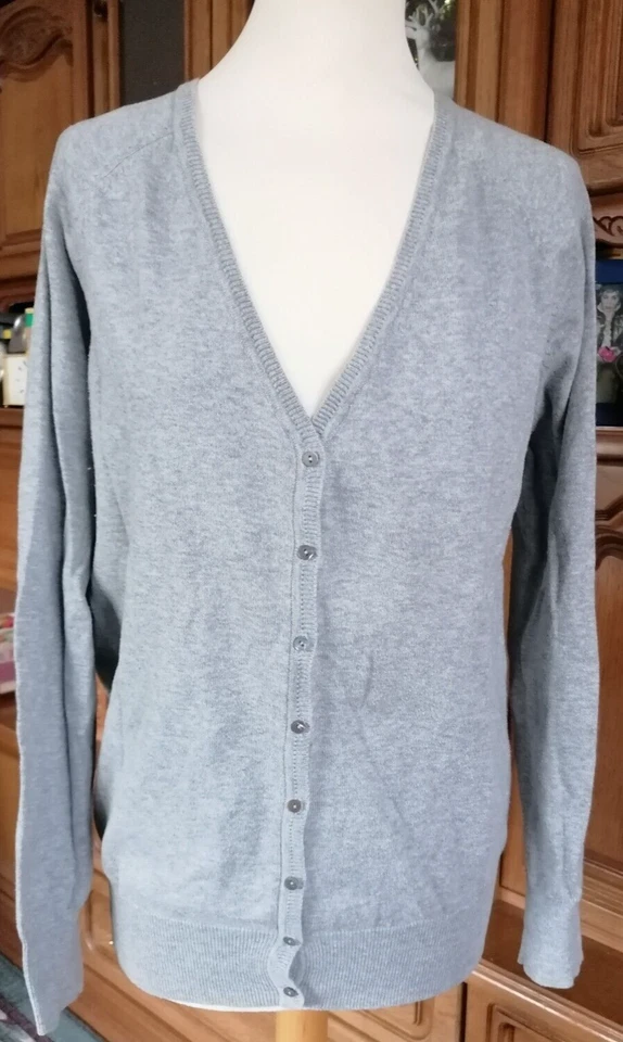 Strickjacke " Yessica" Gr. L Baumwolle Nylon Grau Perlmuttknöpfen - Bild 1 von 4
