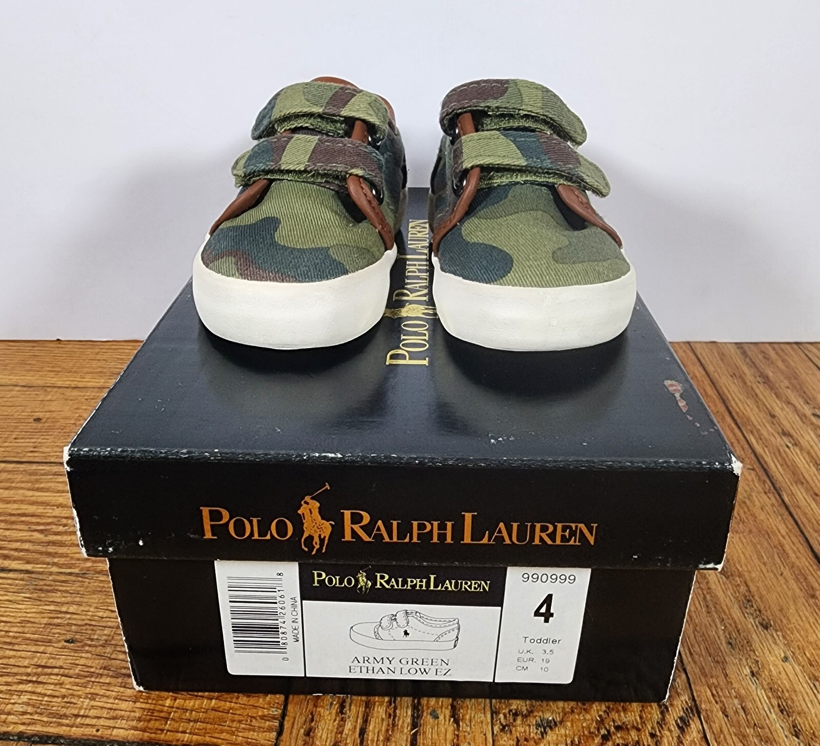 Polo Ralph Lauren Toddler Shoes Sz 4 Green Camo Hook And Loop Low Top Sneakers-image