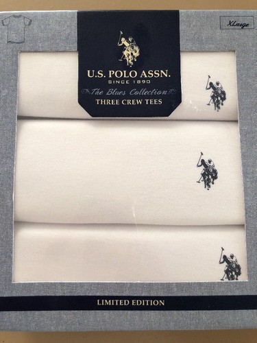 US POLO ASSN MEN'S 3 Three Crew Neck Tees White The Blues COLLECTION Size XL