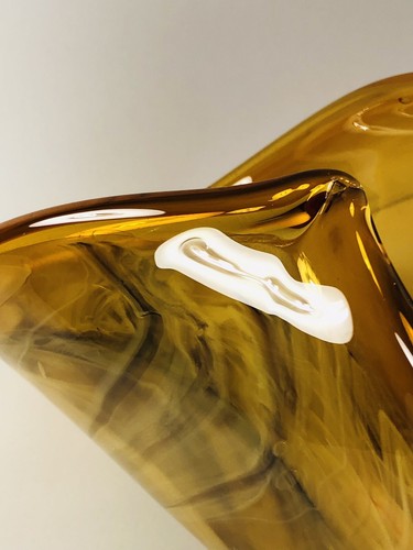 Vintage Murano White Cristal Art Glass Made In Italy Amber Swirl - Picture 10 of 10