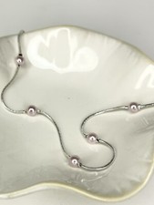 Silver Toned Dainty Necklace With Pink Faux Pearls