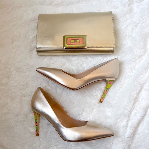 NUEVO $495 Loriblu Italia Cuero Dorado Clásico Noche Bolso sin asas Bolso de hombro Mediano  - Imagen 4 de 15