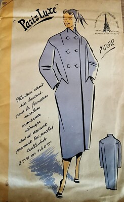 Patron Vintage Paris Luxe - Manteau Femme Taille 44 - Années 70 Style Rétro
