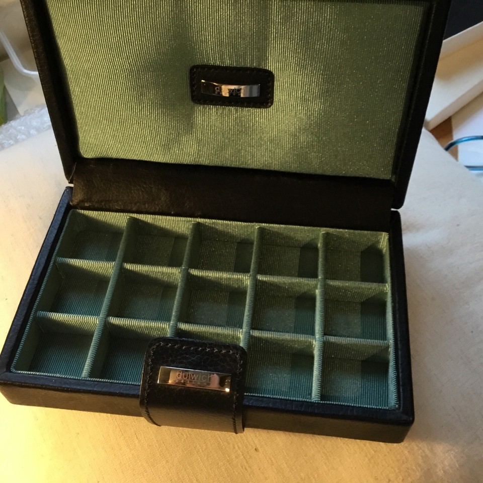 Mens Jewellery Case Box Real Leather By Dulwich Design 18cm Travel VGC