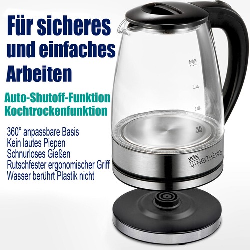Wasserkocher Glas Glaswasserkocher Edelstahl 1500W Teekocher BPA frei 2.0L DHL - Bild 5 von 15