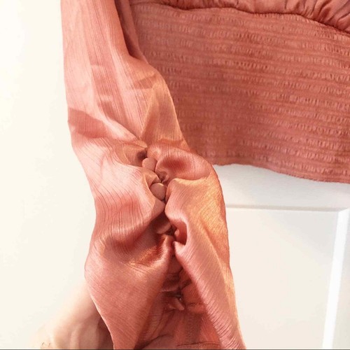 FREE PEOPLE Santiago Large Pink Cinnamon Crop Blouse NEW Puff Shoulder Satin - Picture 5 of 11