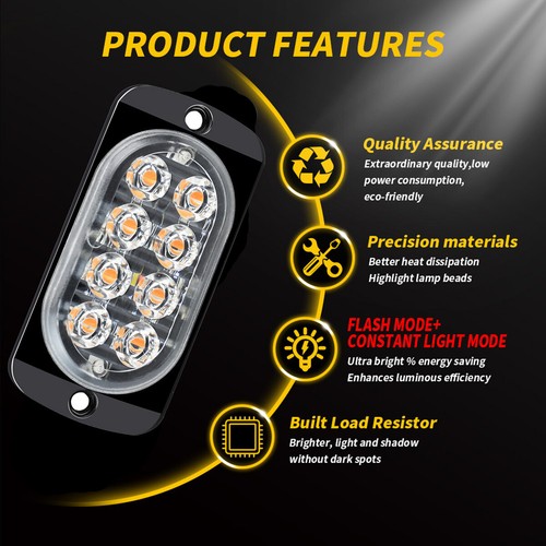 4X 8 LED Strobe Lichter Grill Seitenmarkierung Notfallwarnung Gefahr Bernsteinweiß - Bild 2 von 12