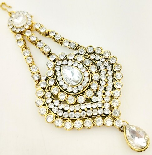 White LCT Kundan Pearl Gold Plated Jhoomar Passa Indian Bollywood Hair Jewelry - Bild 11 von 102