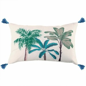 Paris Prix - Coussin à Pompons "banany" 30x50cm Blanc