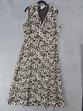 Vintage Coldwater Creek Size 16 Long Brown Tan Floral Tropical Maxi Shirt Dress 