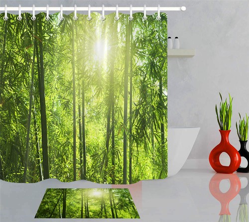 Bamboo Forest Waterproof Bathroom Polyester Shower Curtain Liner Water Resistant - Imagen 2 de 8