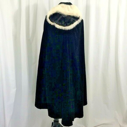 Vintage 1940s Black Velvet White Fur Opera Cape Co