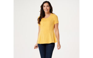Isaac-Mizrahi-Live-Short-Sleeve-Seamed-Peplum-Knit-Top-Meyer-Lemon-M-A354253