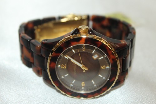 NEW! NIB! MICHAEL KORS Womens Brown Tortoise Acrylic Bracelet Watch MK5298 - Picture 3 of 9